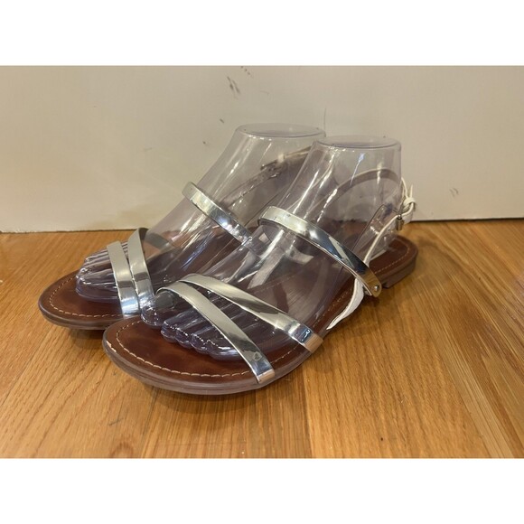 Steve Madden Sandals Womens Silver Metallic White Strappy Slingback Open Toe - Picture 3 of 9